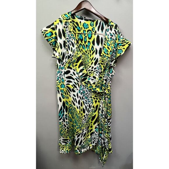 Madison Paige II‎ Wrap Dress Womens plus size 2X Turquoise Green animal print - Picture 1 of 7